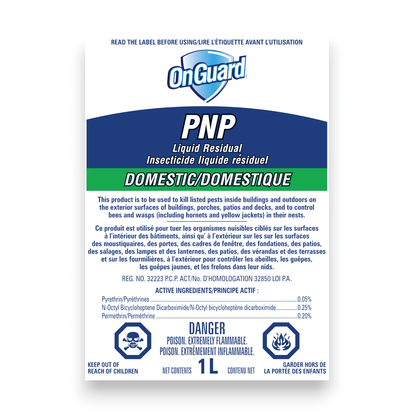 ONGUARD produit canadien, PNP insecticide liquide domestique 1L étiuquette, ONGUARD Canadian product, PNP household liquid insecticide 1L label