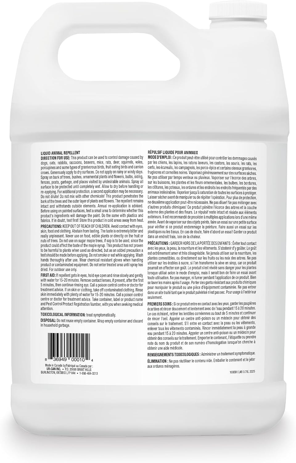 Répulsif liquide pour animaux EcoGuard – 3,78 L, prête à l'emploi