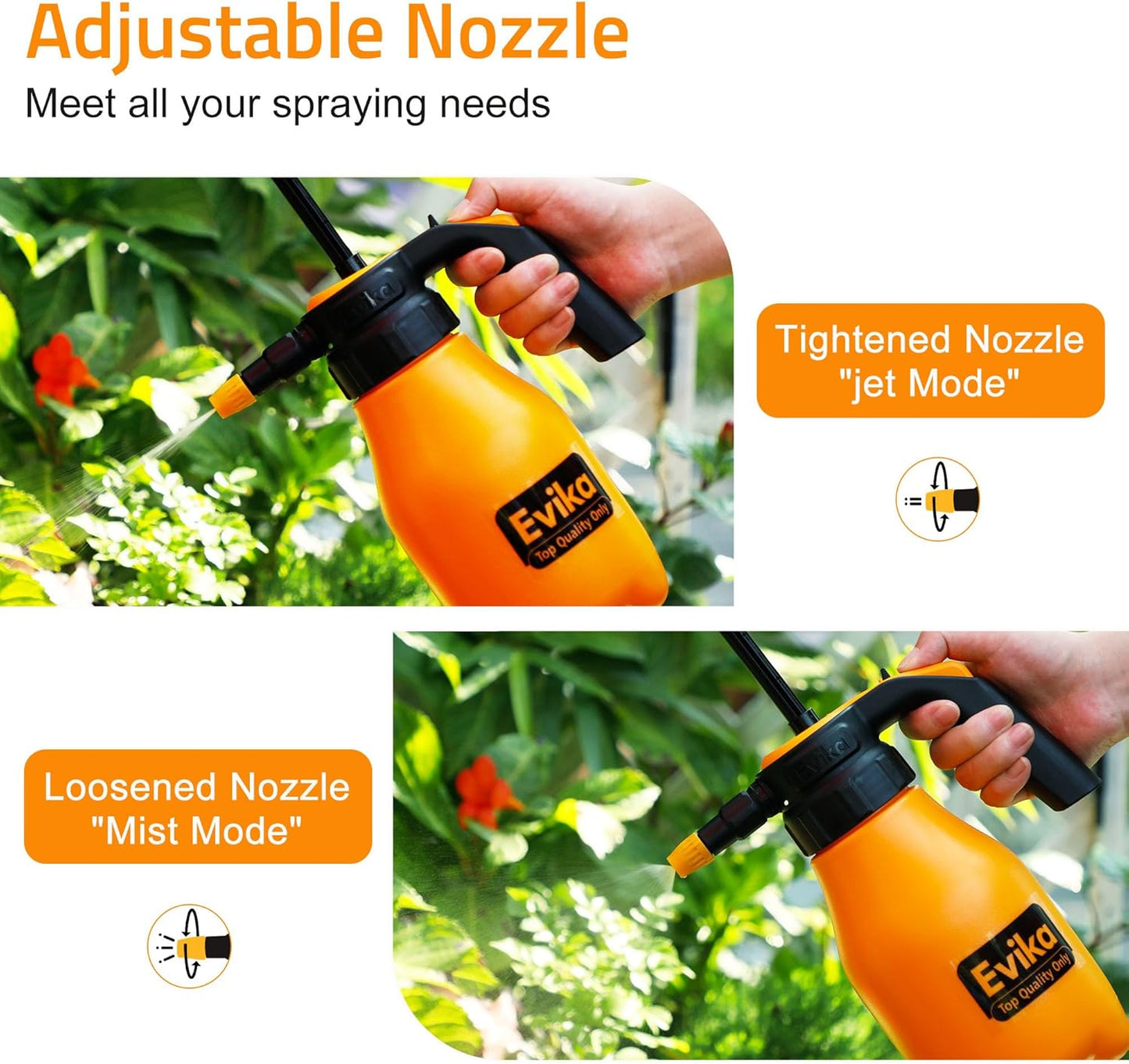 Pulvérisateur à pompe Evika 1,5L – Buse ajustable, usage intérieur et extérieur