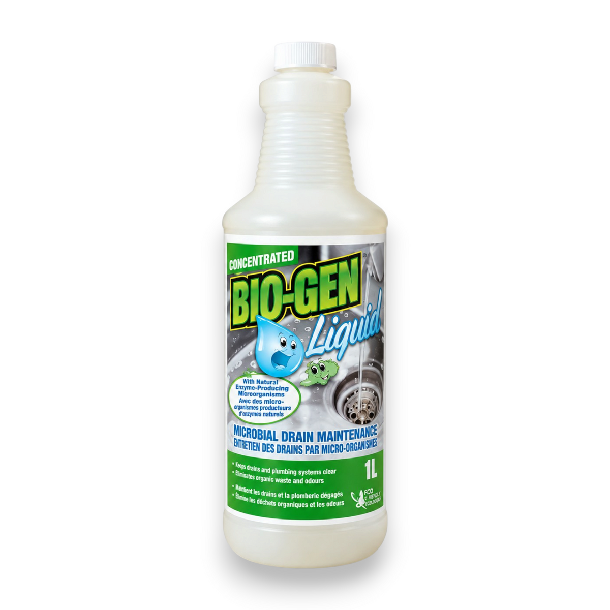 BIO-GEN LIQUIDE – Entretien Biologique Concentré pour Drains, Tuyaux et Fosses Septiques, 1 L