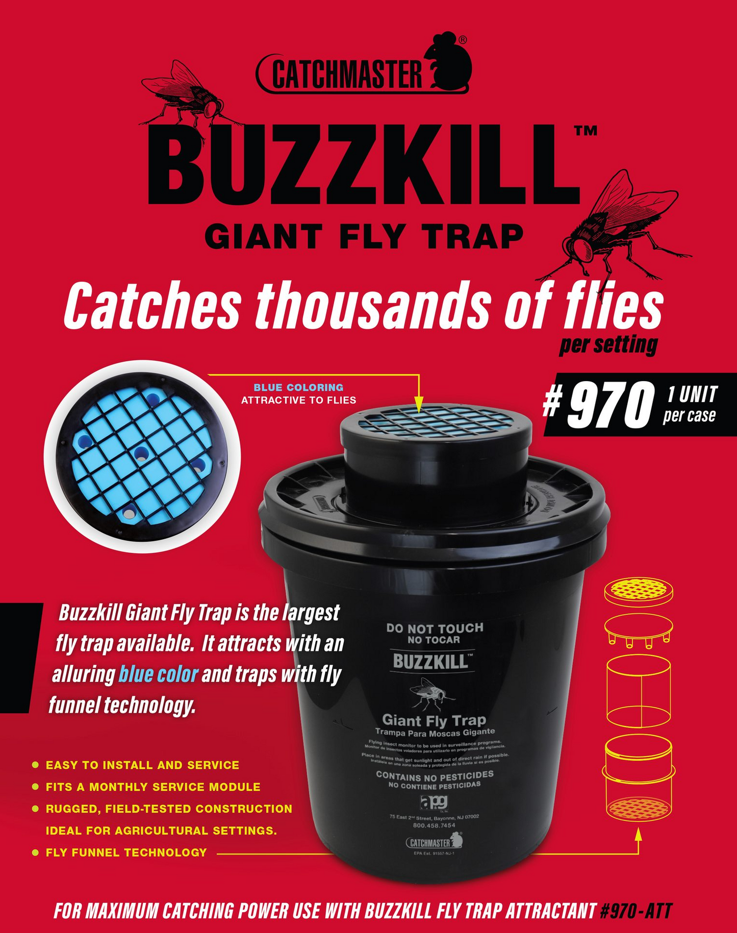 Catchmaster, Buzzkill Giant Fly Trap with 1 Trap and 2 Attractants
