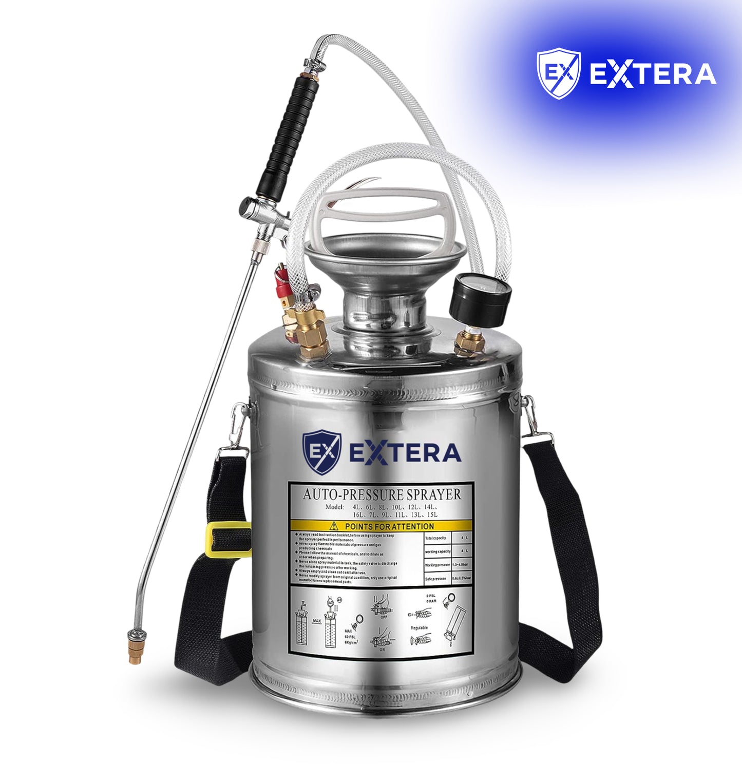 Pulvérisateur à pression en acier inoxydable EXTERA | Résistant aux produits chimiques
