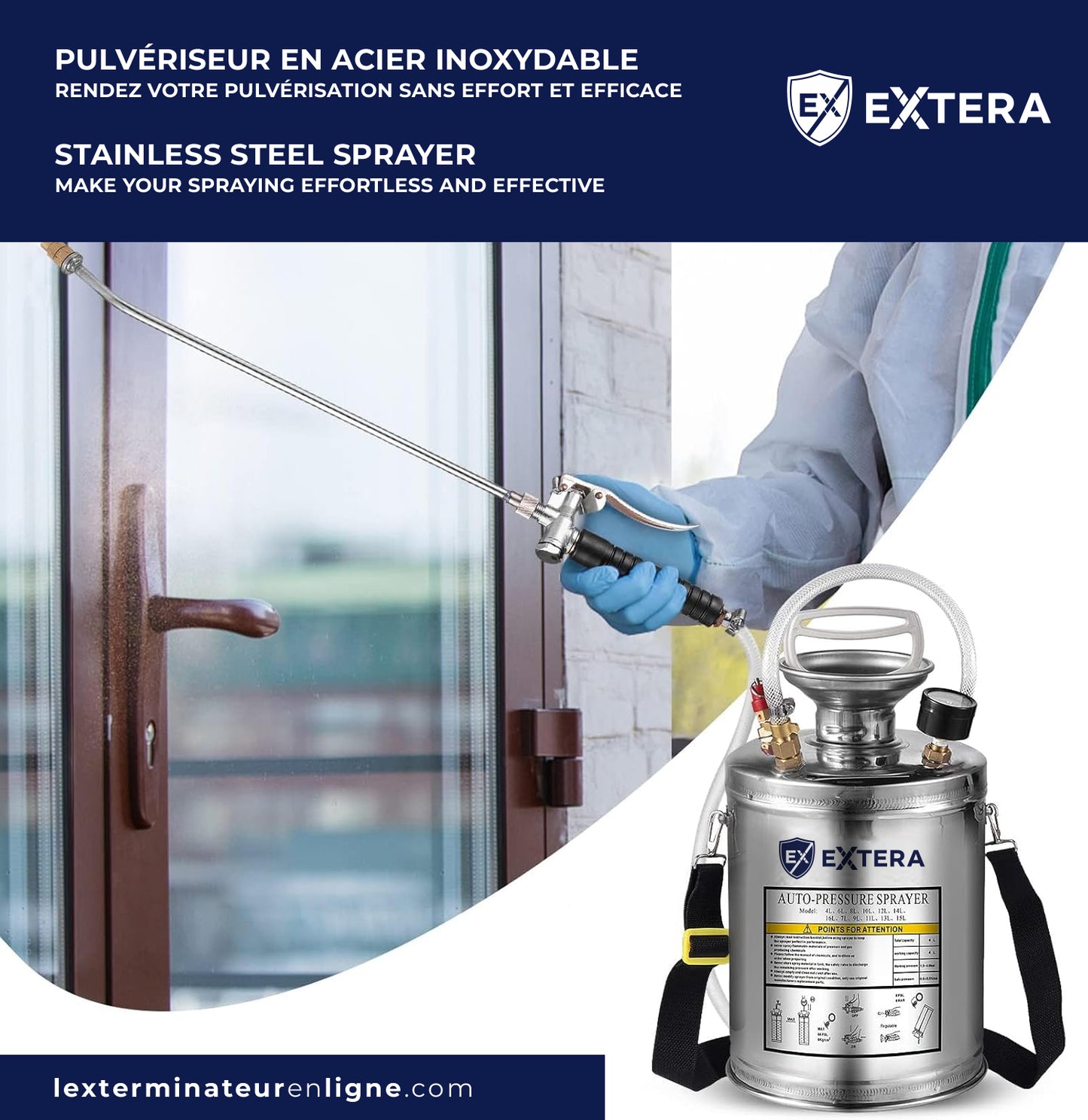 Pulvérisateur à pression en acier inoxydable EXTERA | Résistant aux produits chimiques