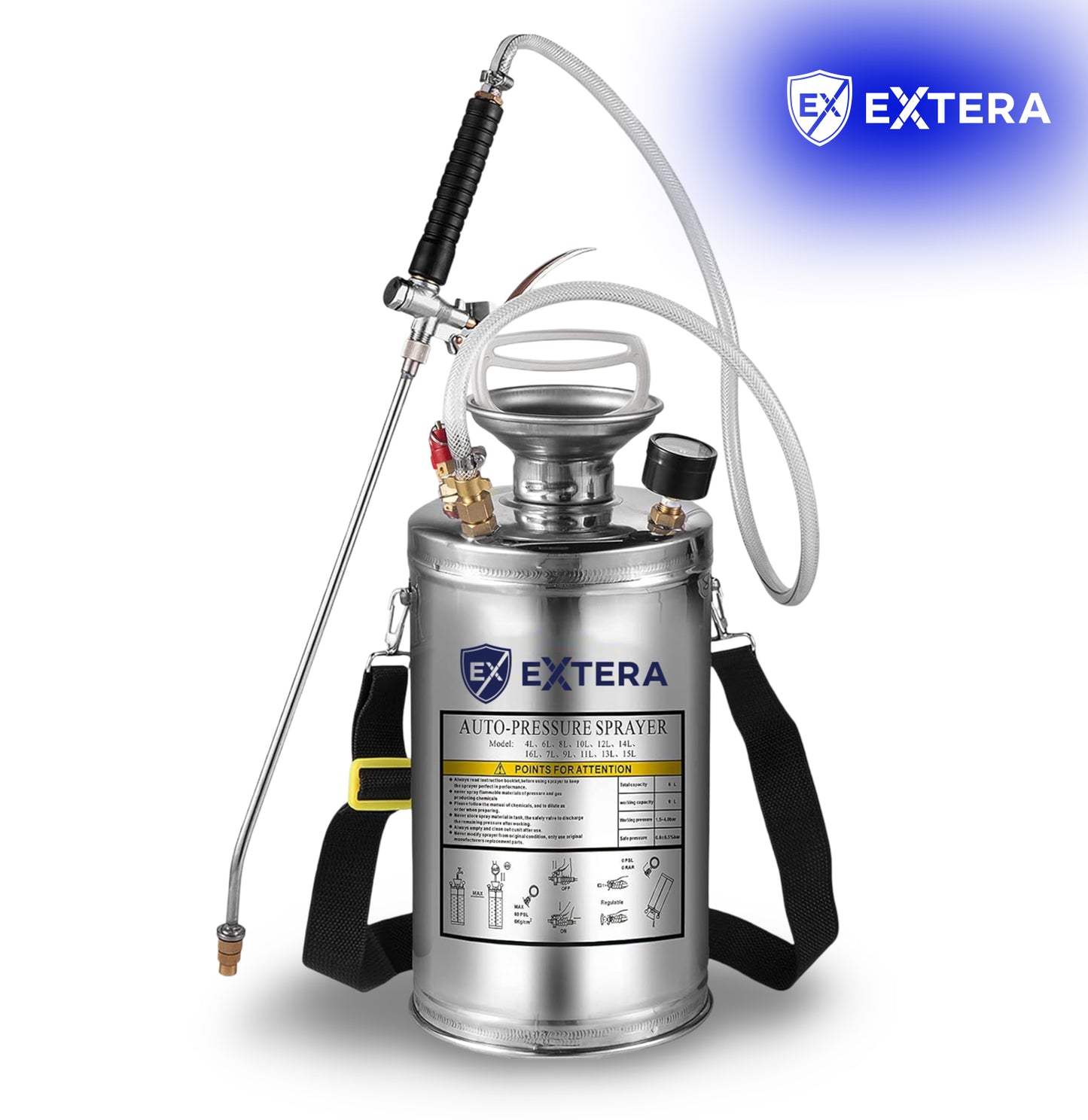 Pulvérisateur à pression en acier inoxydable EXTERA | Résistant aux produits chimiques