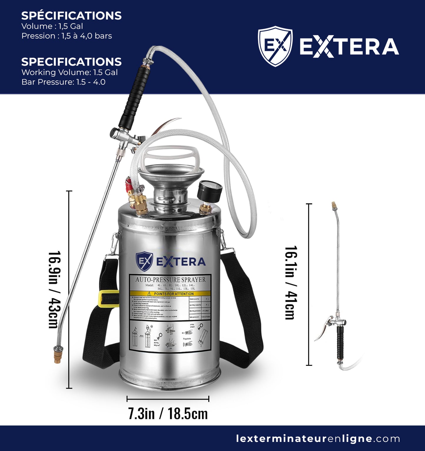 Pulvérisateur à pression en acier inoxydable EXTERA | Résistant aux produits chimiques