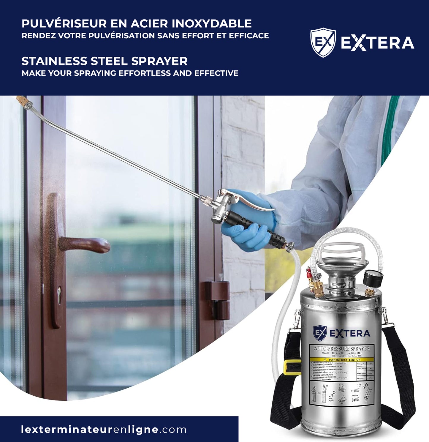 Pulvérisateur à pression en acier inoxydable EXTERA | Résistant aux produits chimiques