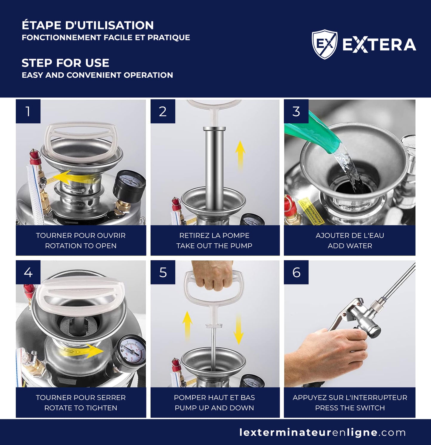 Pulvérisateur à pression en acier inoxydable EXTERA | Résistant aux produits chimiques