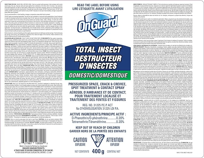 ONGUARD, pulvérisateur total insectes 400G Onguard étiquette, ONGUARD, total insect spray 400G Onguard label