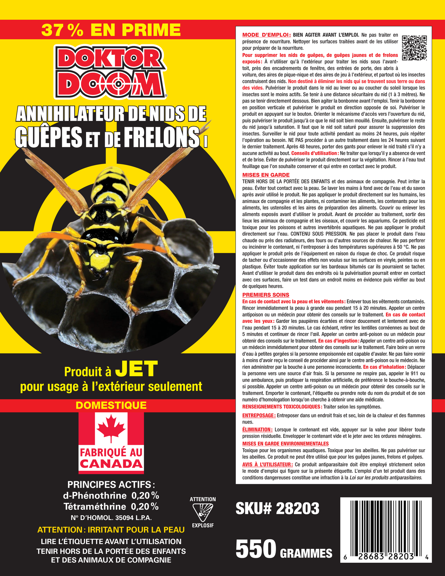 Aerosol Doktor Doom Avispas y Hornets, 550g | Destrucción de Nidos